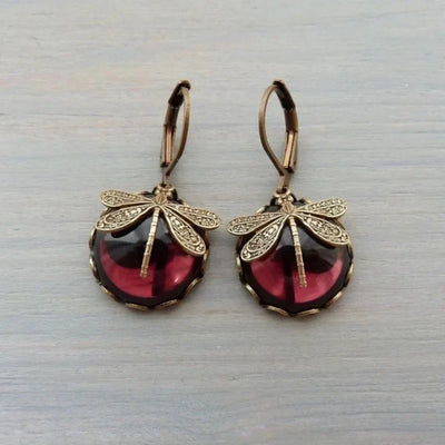 Blake | Moonstone Earrings with Bronze Dragonfly Design