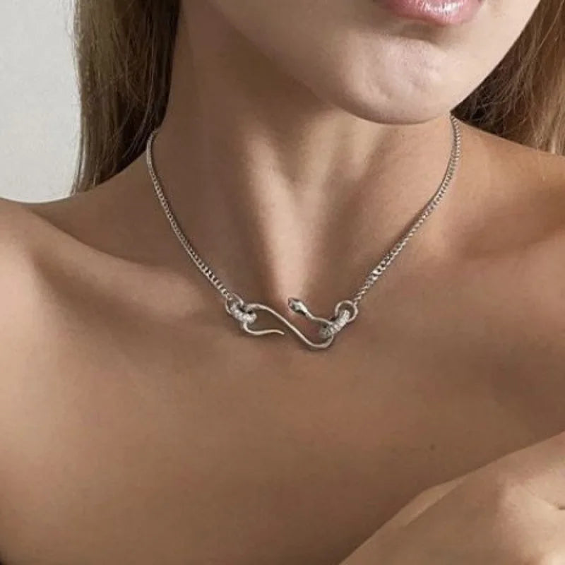 Elegant Crystal-Embellished Snake Pendant Necklace