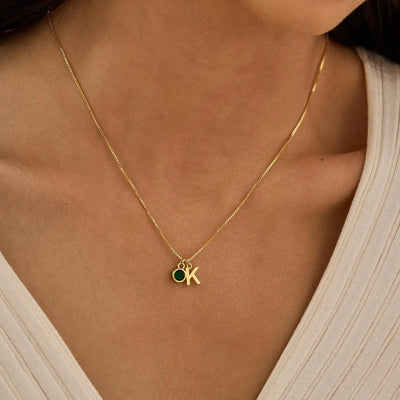 Elegant Birthstone Pendant Necklace with Initial Charm