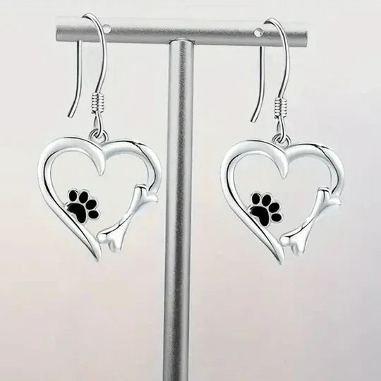 Yaritza™ – Silver Heart and Paw Drop Earrings