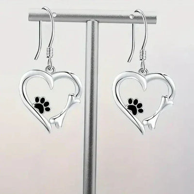 Yaritza™ – Silver Heart and Paw Drop Earrings