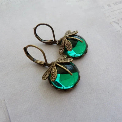 Blake | Moonstone Earrings with Bronze Dragonfly Design