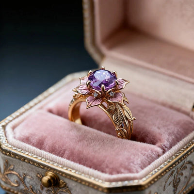 Ana | Floral Geometric Ring with Purple Zircon