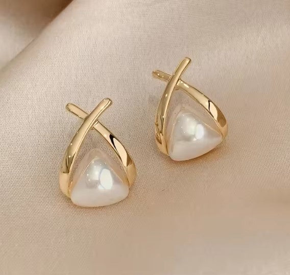 Retro Cross Triangle Pearl Drop Earrings
