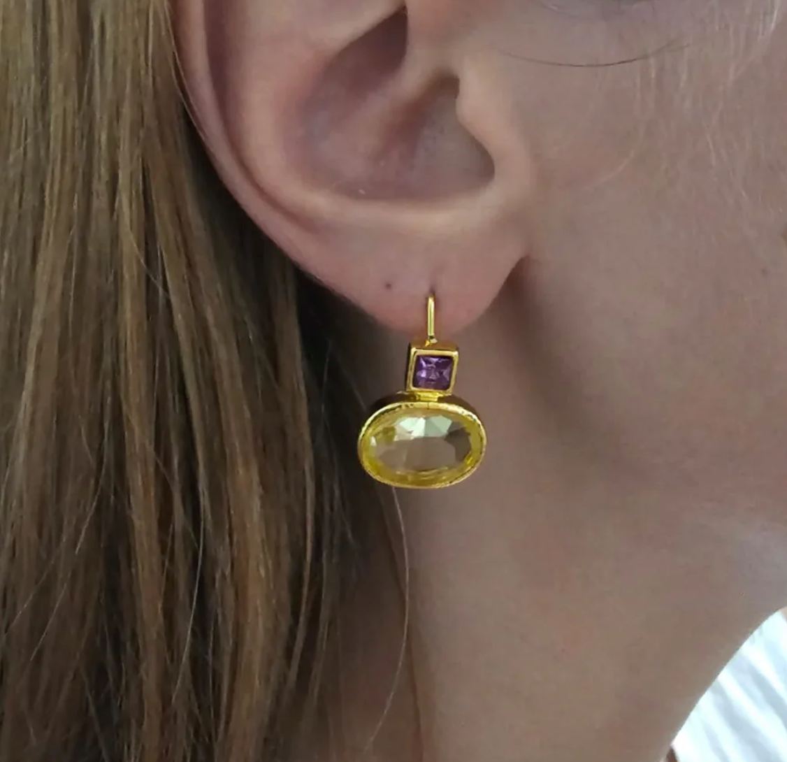 Retro Green and Gold Earrings