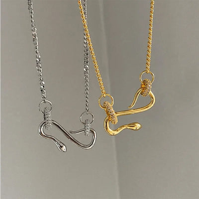 Elegant Crystal-Embellished Snake Pendant Necklace