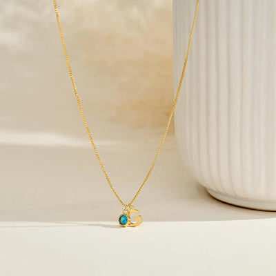 Elegant Birthstone Pendant Necklace with Initial Charm