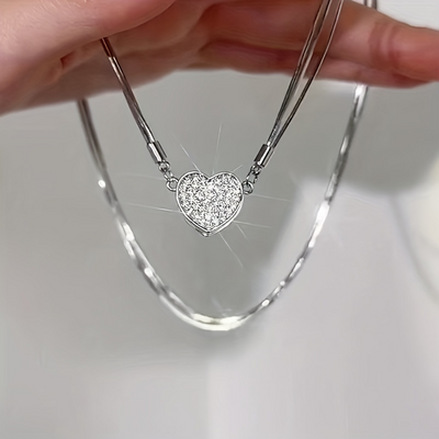 Sparkling Heart Pendant Necklace with Chain