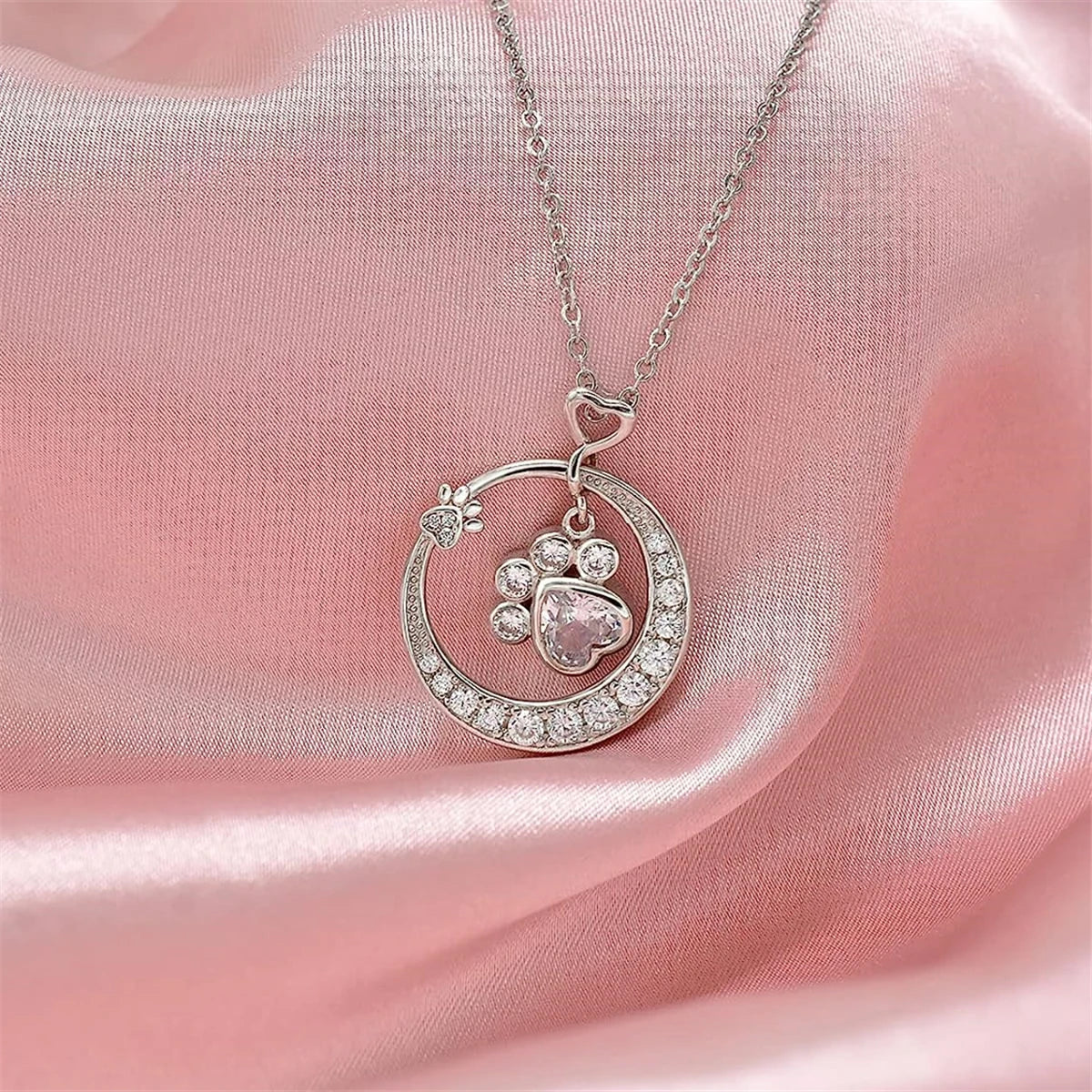 Seaton™ Silver Paw Necklace adorned with Zirconia