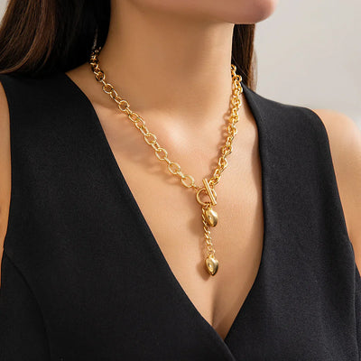 Statement Chunky Chain Link Dual Heart Lariat Necklace and Bracelet Set