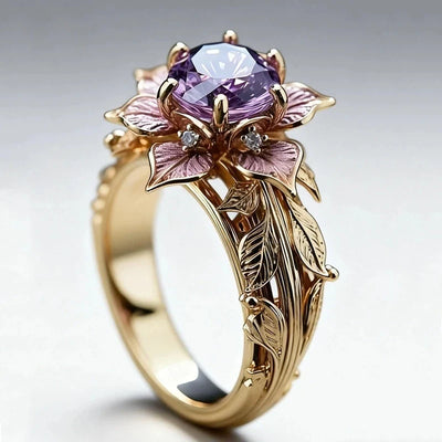 Ana | Floral Geometric Ring with Purple Zircon