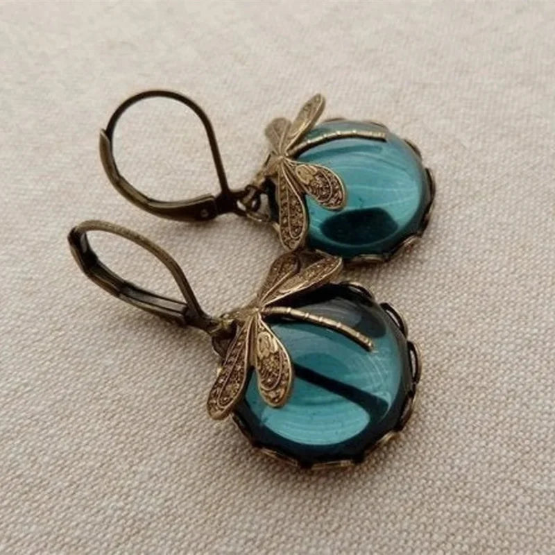 Blake | Moonstone Earrings with Bronze Dragonfly Design