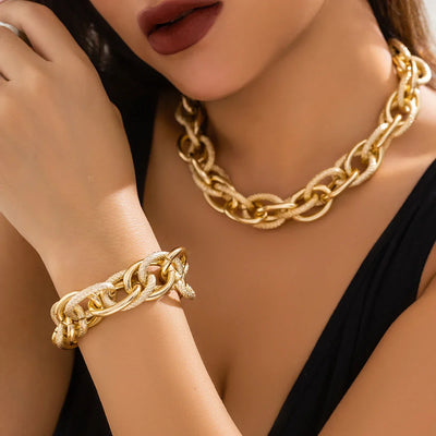 Bold Woven Double Chain Bracelet and Necklace Set