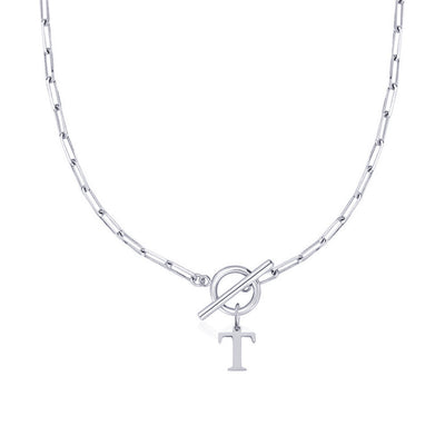Circle Lock Clasp Necklace Featuring Paperclip Initial Charm