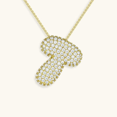 18k Gold Bubble Name Necklace with Diamond Accent