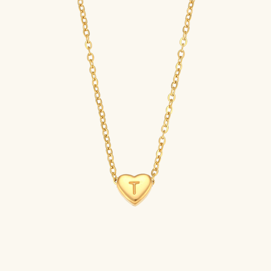 18k Gold Heart Initial Necklace