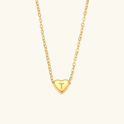 18k Gold Heart Initial Necklace