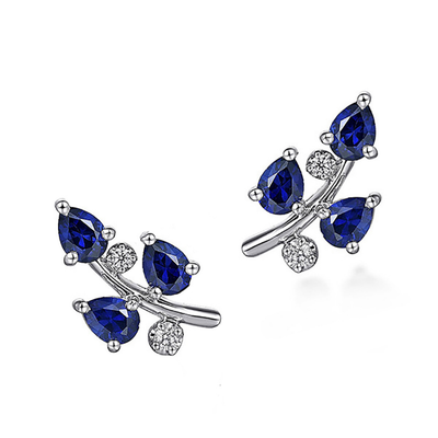 Blue Crystal Earrings with Azure Leaf Design
