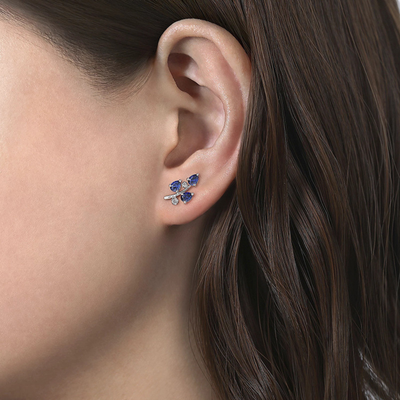Blue Crystal Earrings with Azure Leaf Design