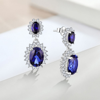Floral Blue Zircon Stud Earrings