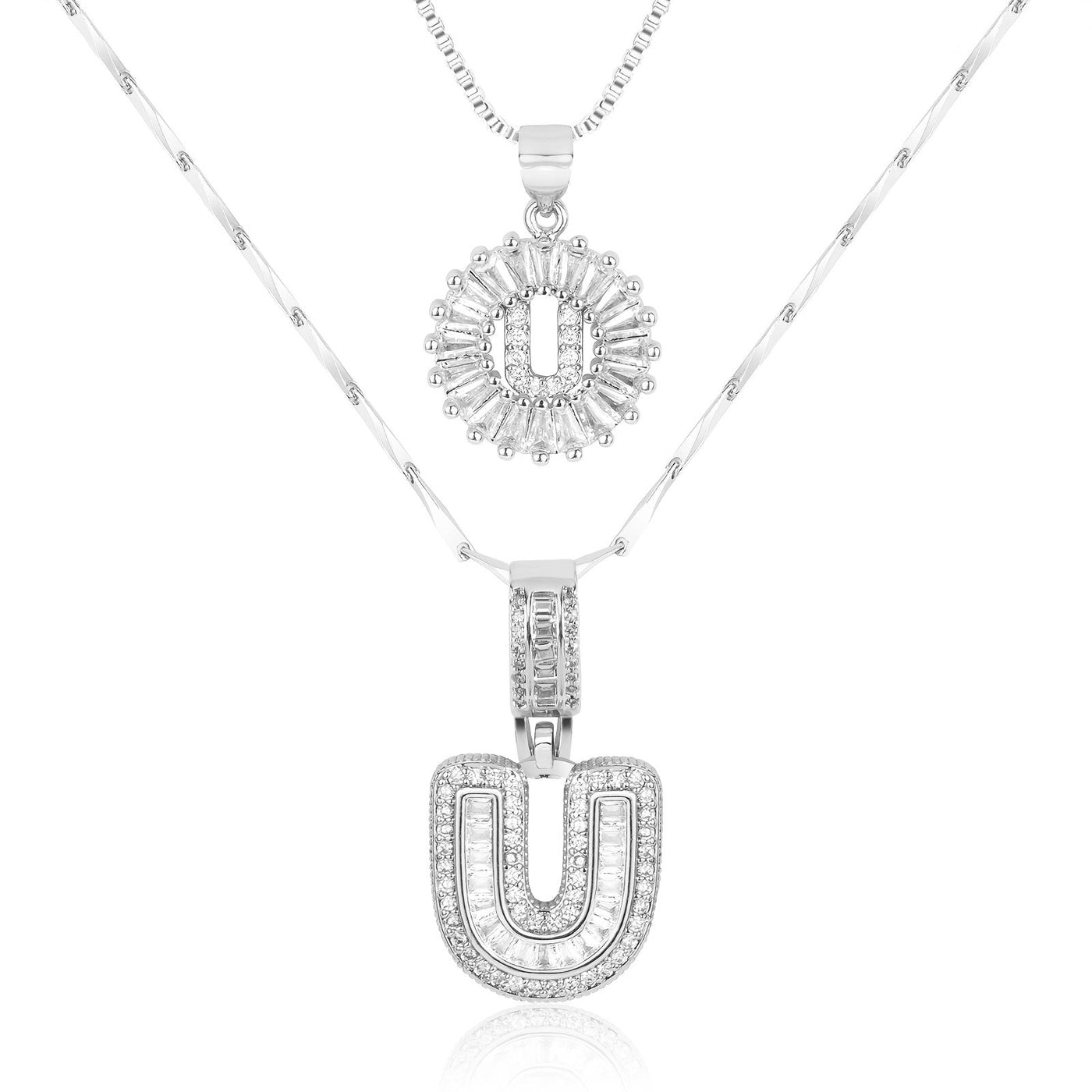 Pair of 14k Gold Initial Necklaces Adorned with Diamonds