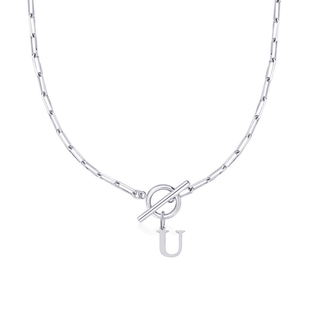 Circle Lock Clasp Necklace Featuring Paperclip Initial Charm