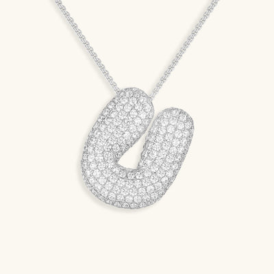 18k Gold Bubble Name Necklace with Diamond Accent