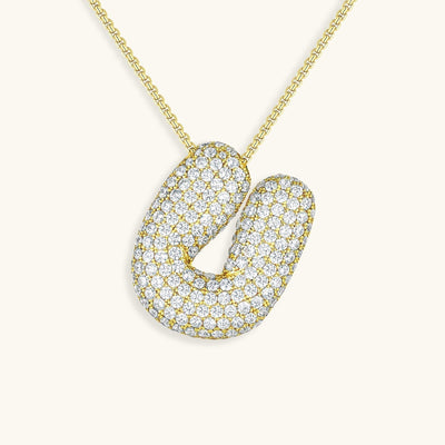 18k Gold Bubble Name Necklace with Diamond Accent