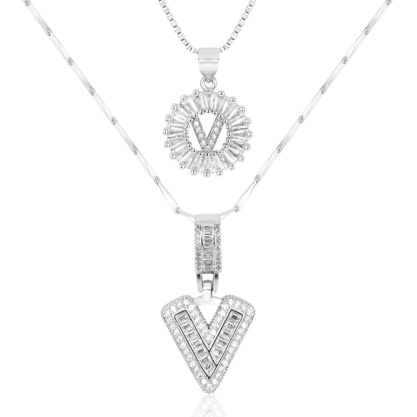 Pair of 14k Gold Initial Necklaces Adorned with Diamonds