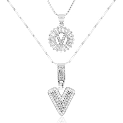 Pair of 14k Gold Initial Necklaces Adorned with Diamonds