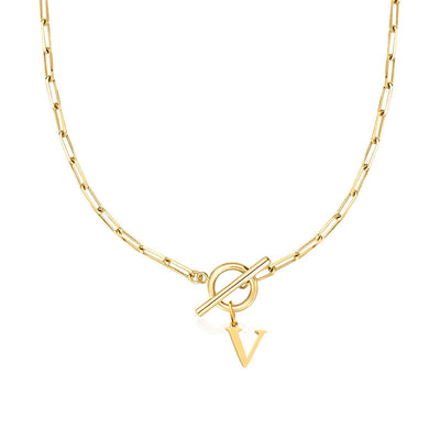 Circle Lock Clasp Necklace Featuring Paperclip Initial Charm