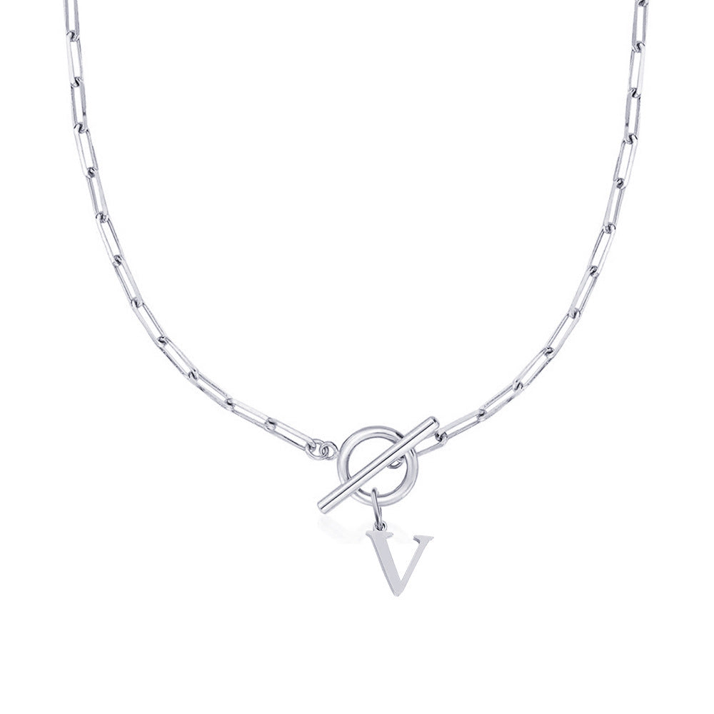 Circle Lock Clasp Necklace Featuring Paperclip Initial Charm