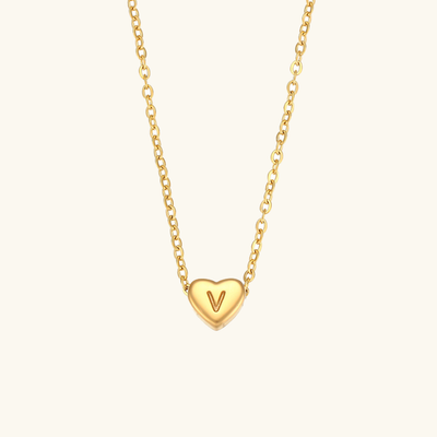 18k Gold Heart Initial Necklace
