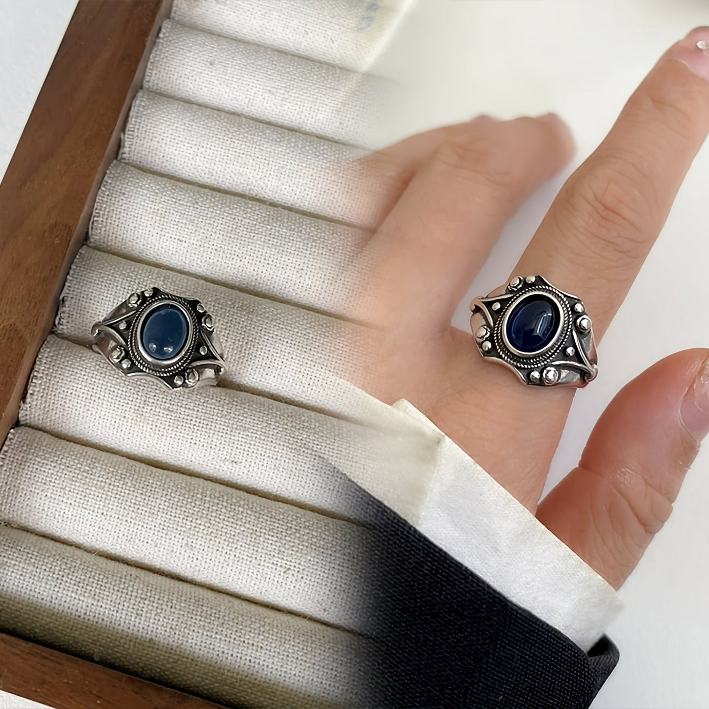 Retro Midnight Blue Stone Inlaid Ring