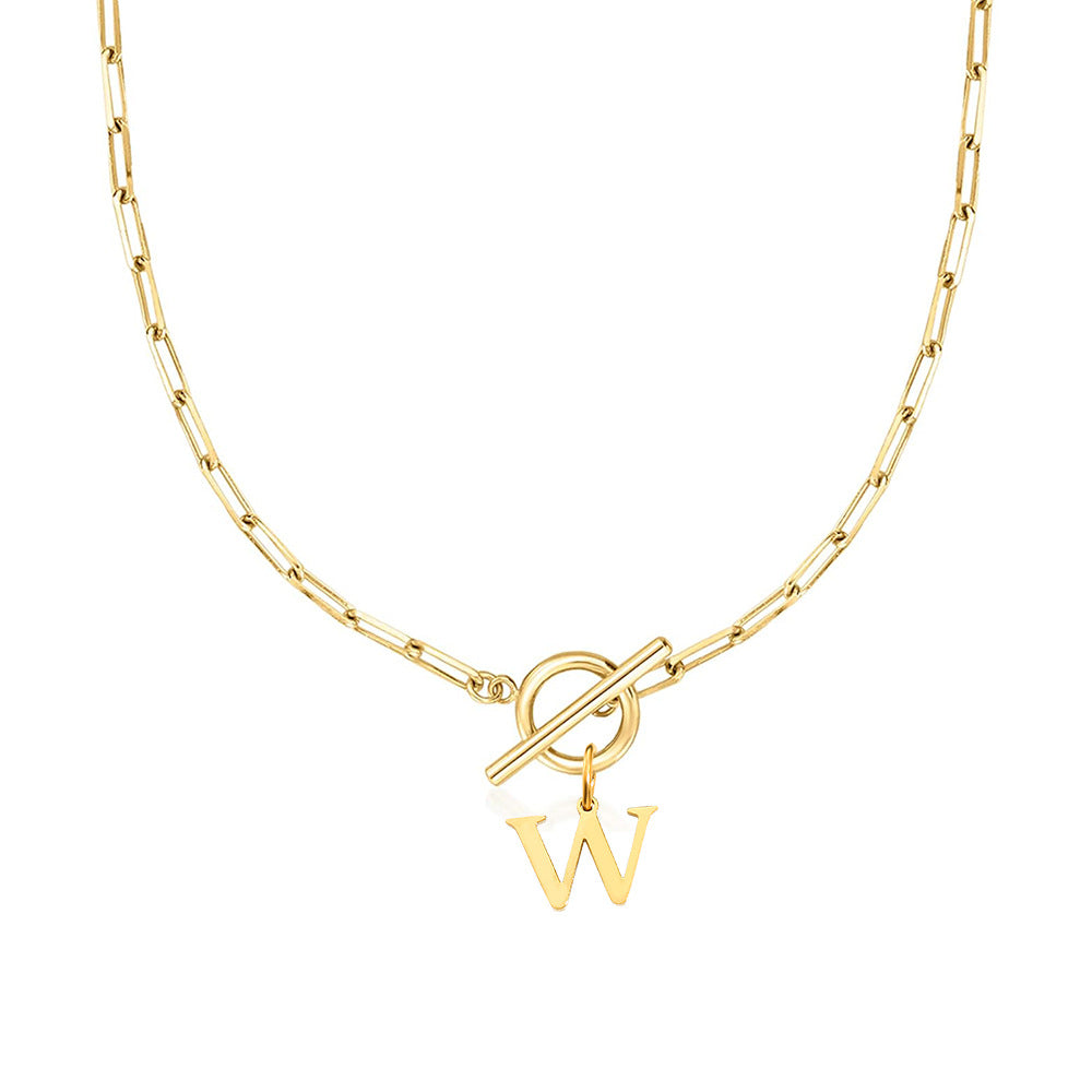 Circle Lock Clasp Necklace Featuring Paperclip Initial Charm