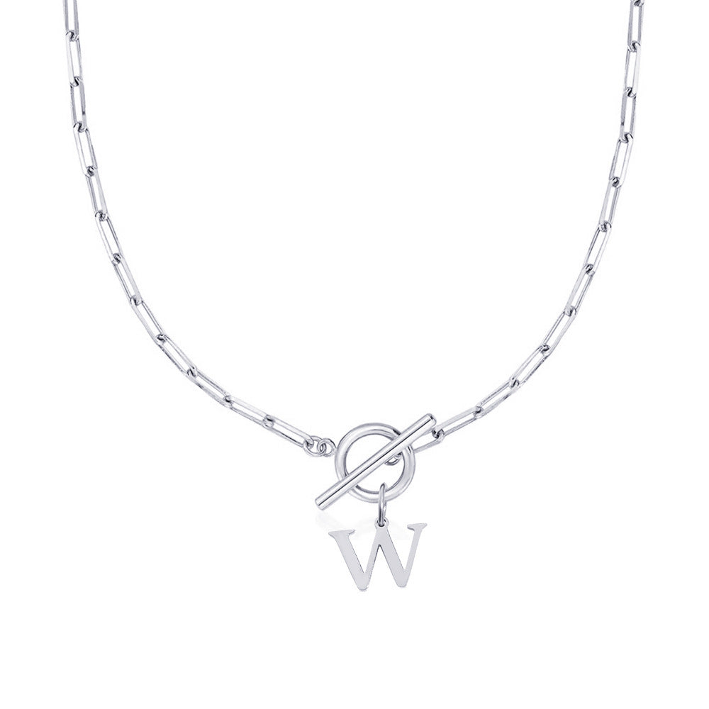 Circle Lock Clasp Necklace Featuring Paperclip Initial Charm