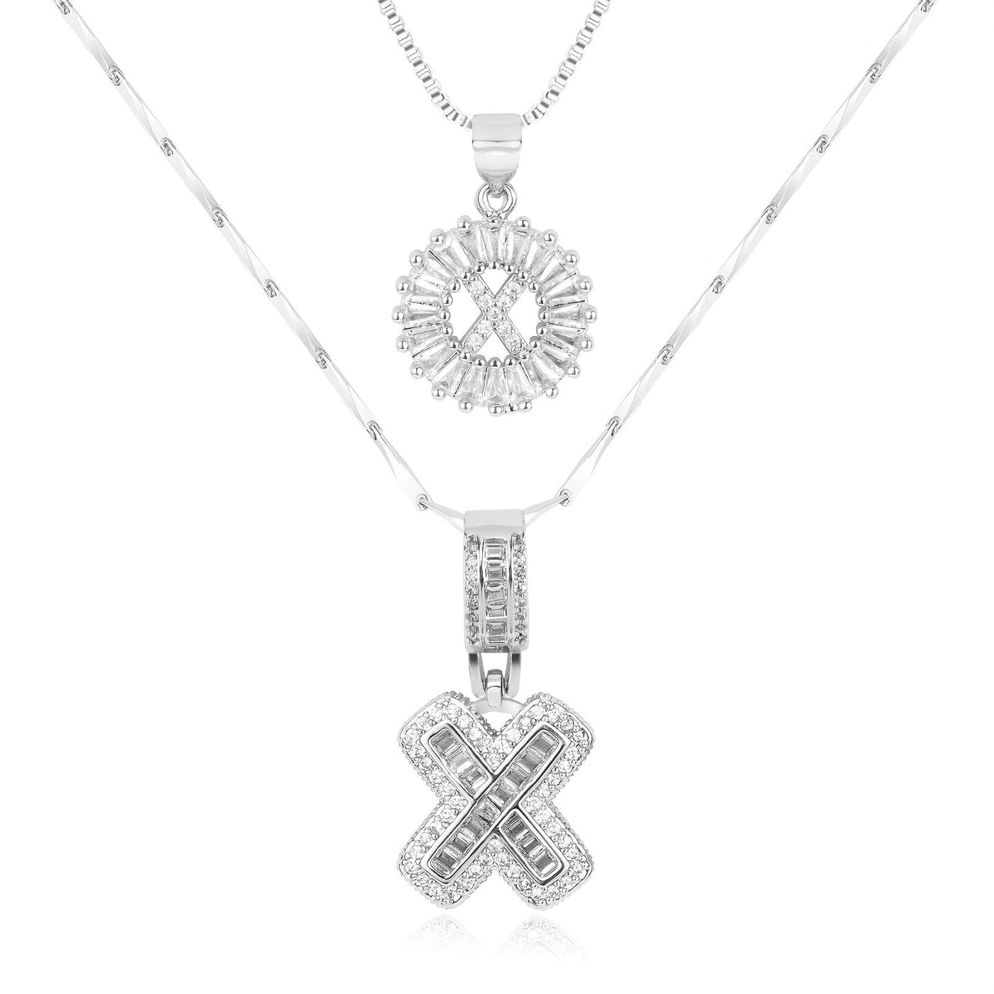 Pair of 14k Gold Initial Necklaces Adorned with Diamonds