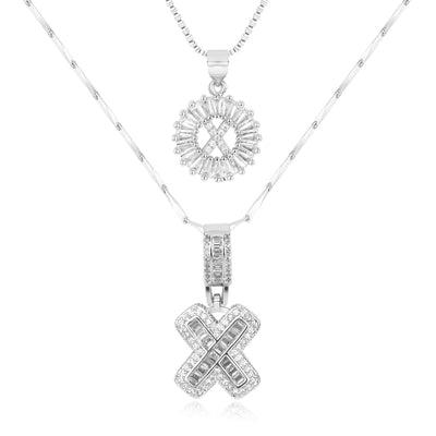 Pair of 14k Gold Initial Necklaces Adorned with Diamonds