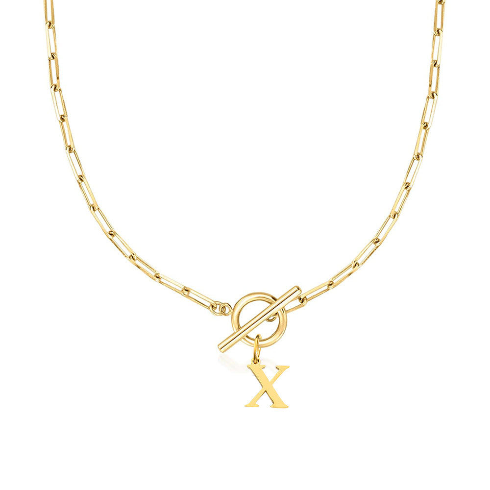 Circle Lock Clasp Necklace Featuring Paperclip Initial Charm