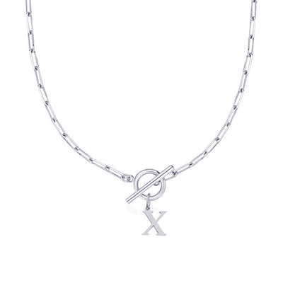 Circle Lock Clasp Necklace Featuring Paperclip Initial Charm