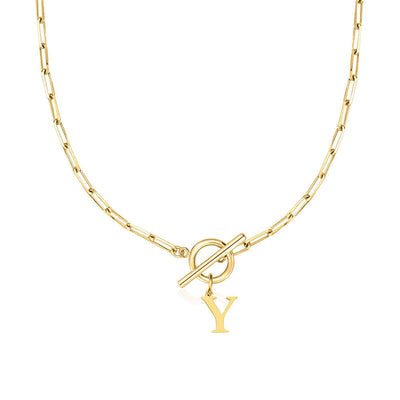 Circle Lock Clasp Necklace Featuring Paperclip Initial Charm