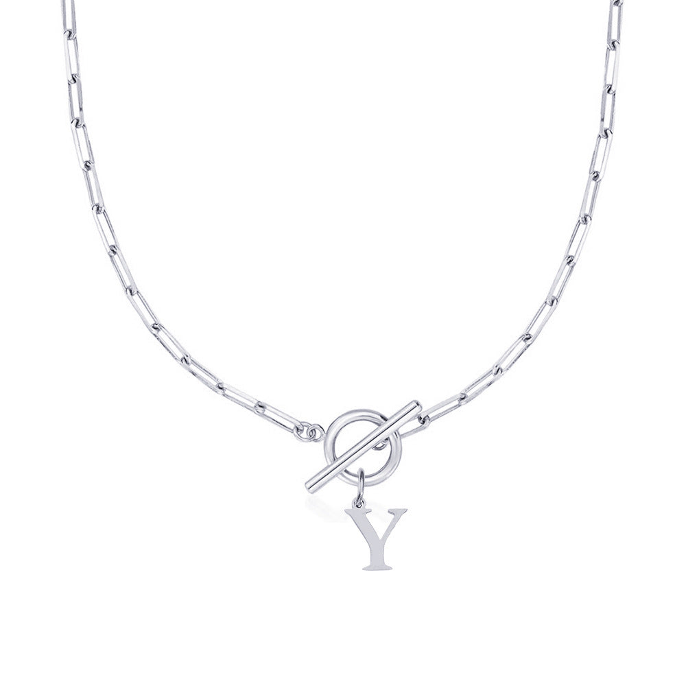 Circle Lock Clasp Necklace Featuring Paperclip Initial Charm