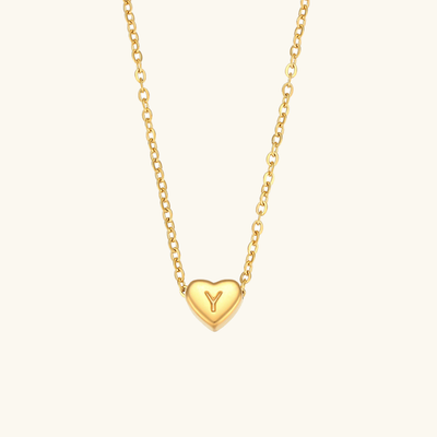 18k Gold Heart Initial Necklace
