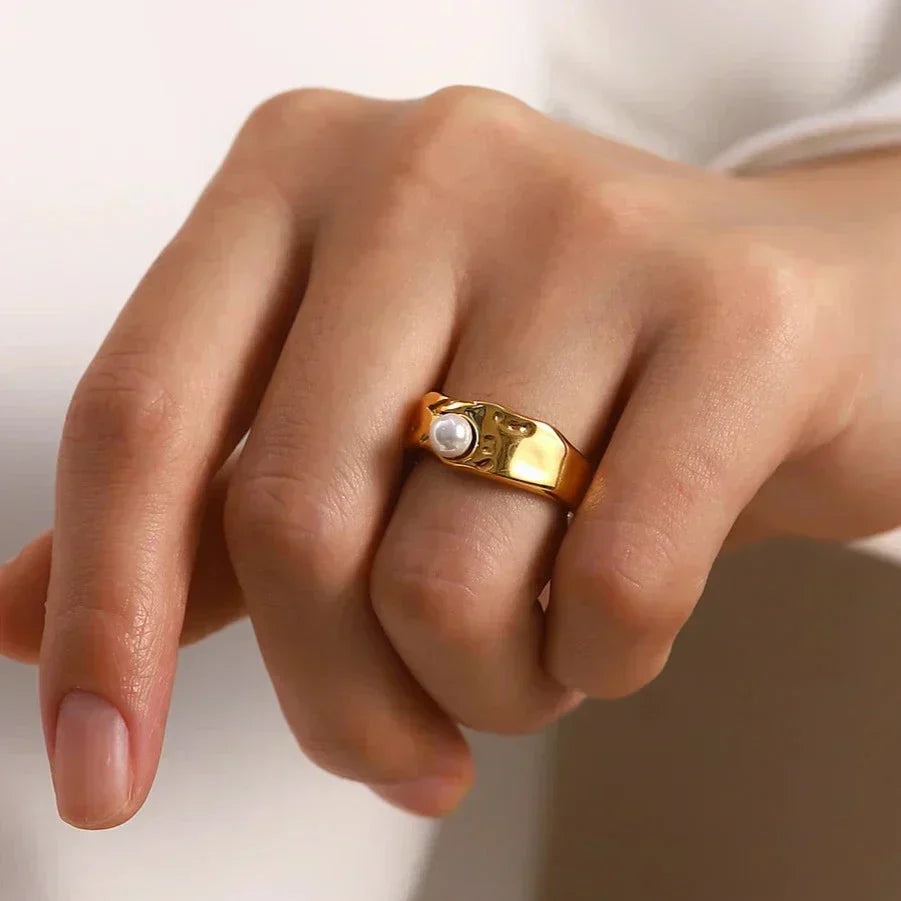 Cerulia 14k Gold Ring Adorned with Freshwater Pearls