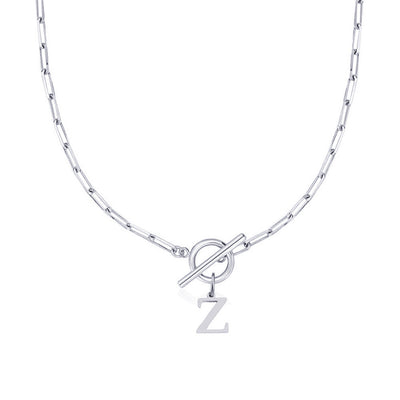 Circle Lock Clasp Necklace Featuring Paperclip Initial Charm
