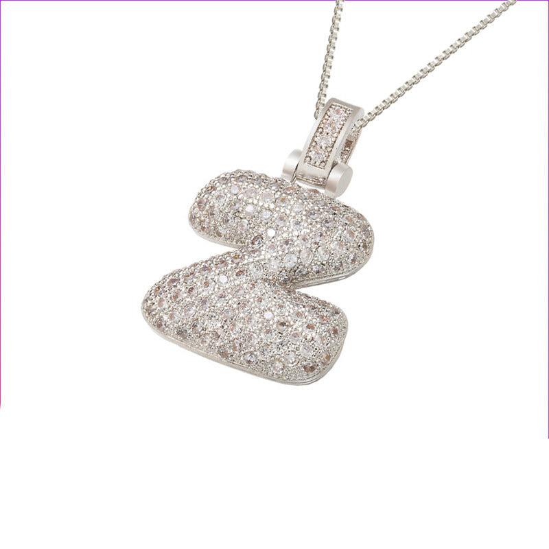 Initial Pave Bubble Necklace in 18k Gold