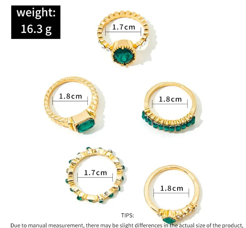 Zarina Elegant Emerald and Gold Ring Collection
