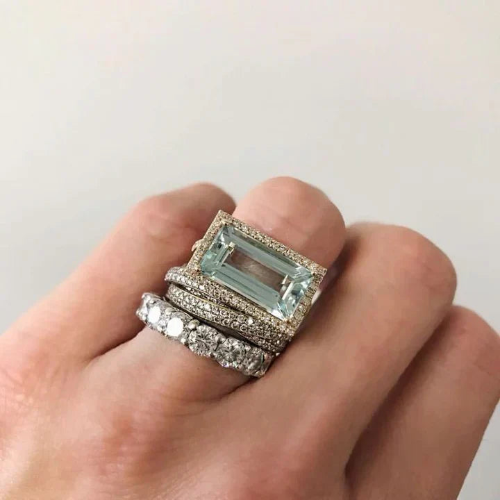 Melany | Retro Silver Turquoise Glass Ring Collection