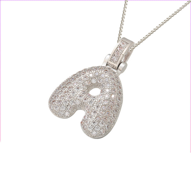 Initial Pave Bubble Necklace in 18k Gold