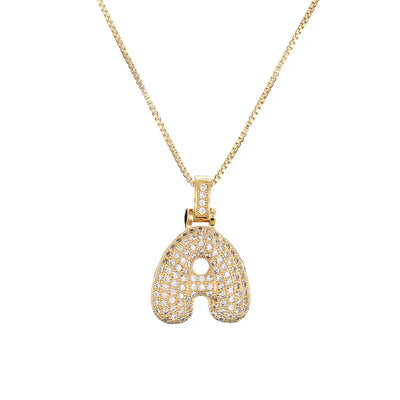 Initial Pave Bubble Necklace in 18k Gold